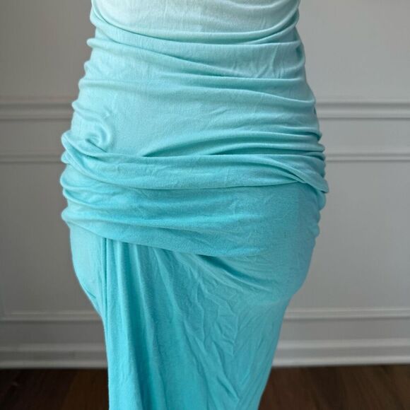 Young Fabulous & Broke Blue Ombré Midi Dress Ruched Sides Stretchy $150 S - Picture 4 of 8